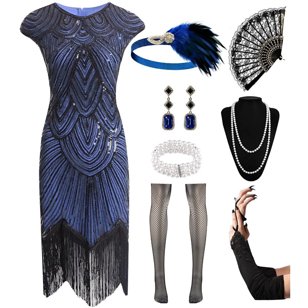 7462 Women's Flapper Dresses 1920s Sequin Fringe Beaded